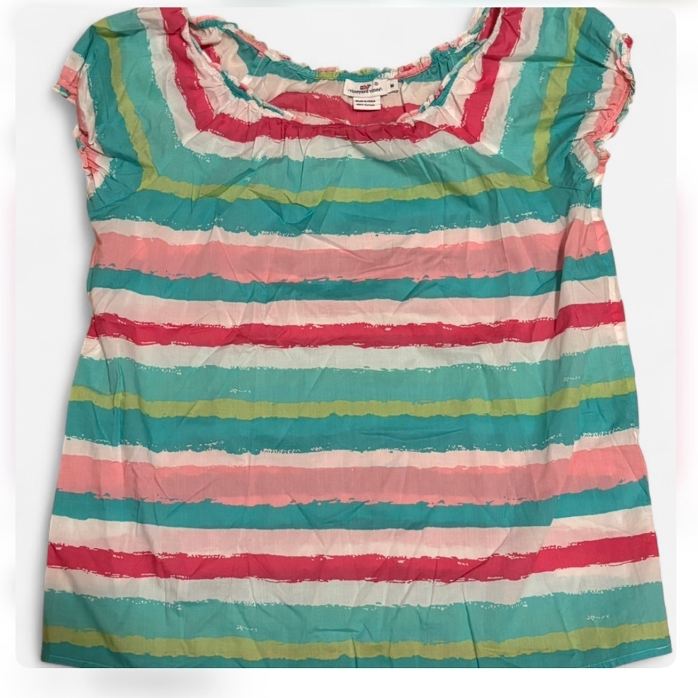 Vineyard Vines Cotton Striped Peasant Top Size Medium - Picture 2 of 5
